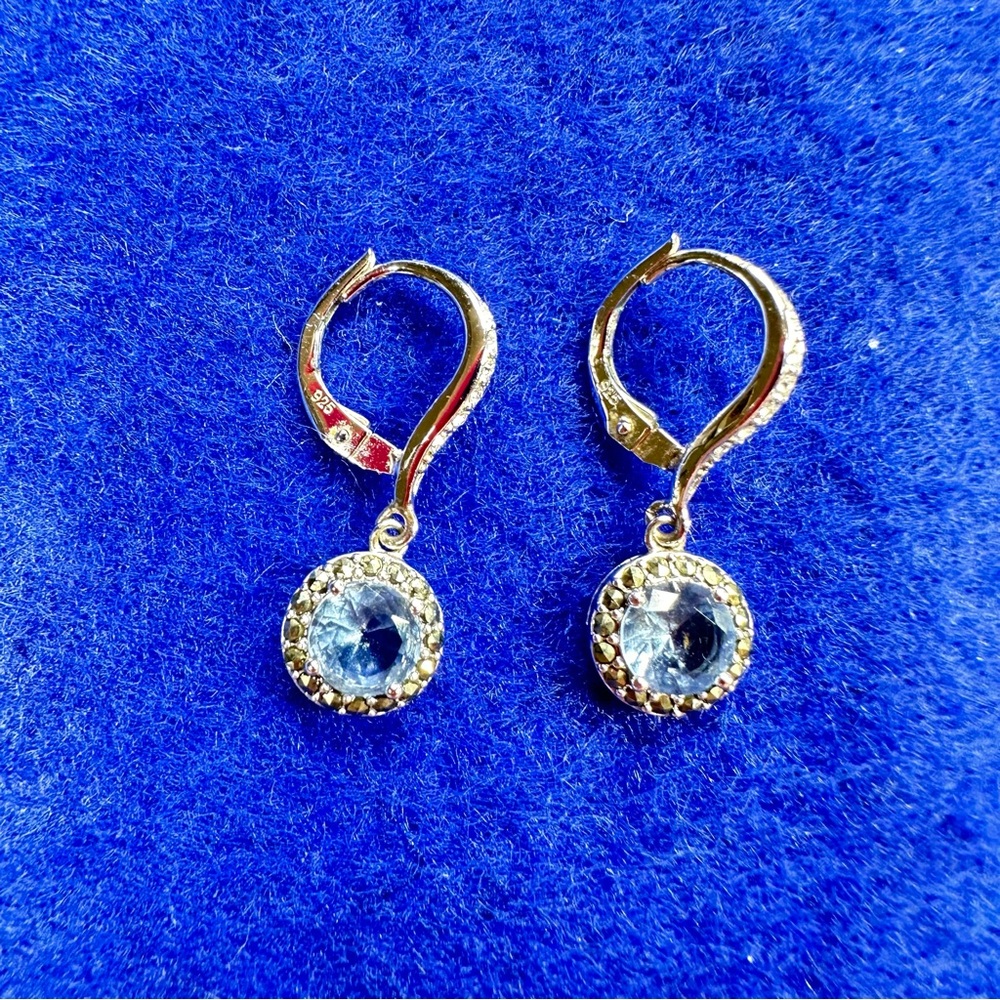 Judith Jack 925 Sterling Silver Marcasite and crystal drop earrings. - Picture 2 of 9